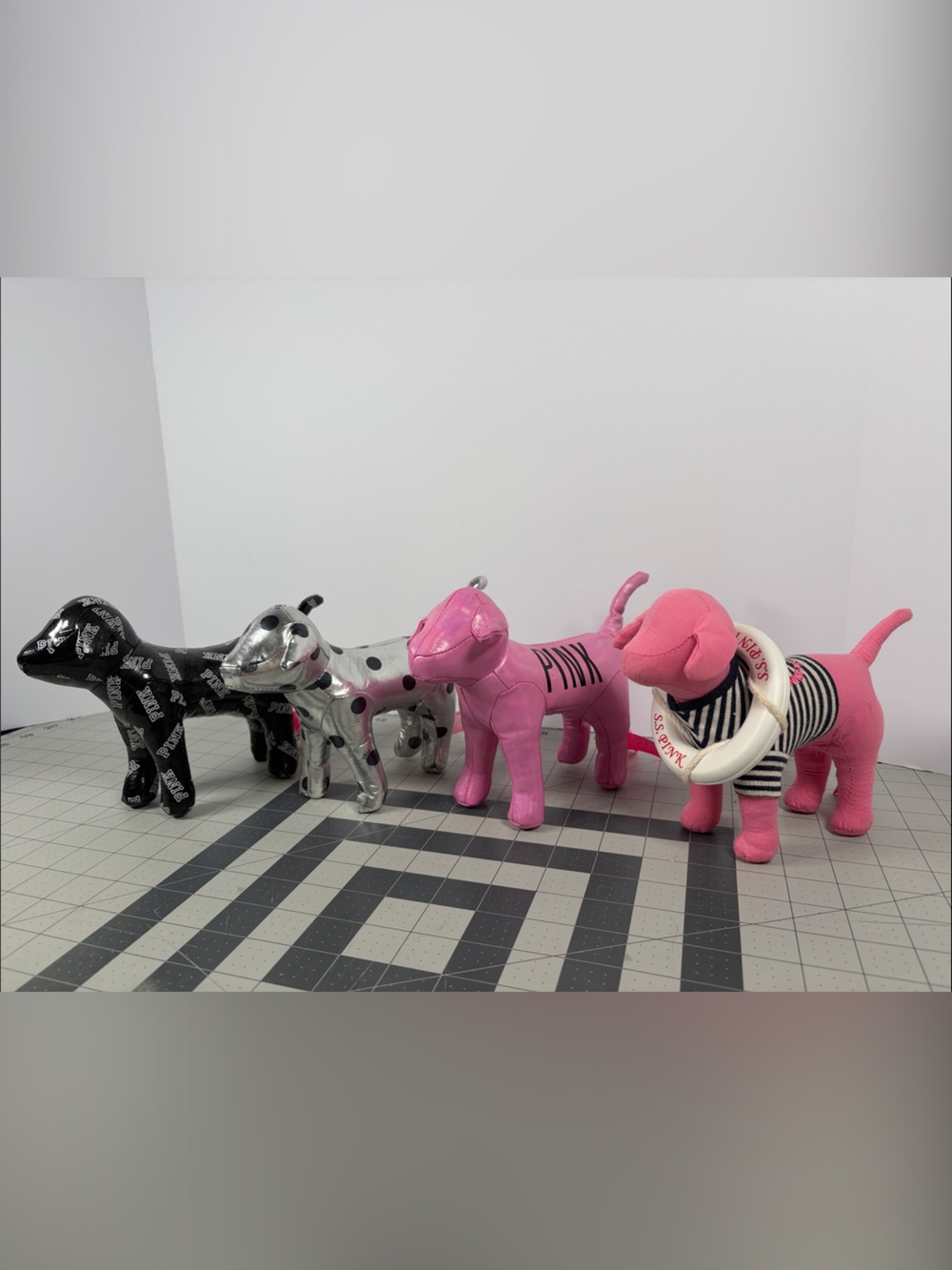 Victoria’s Secret PINK Dog Plush Lot of 4 Black Silver Pink Stuffed Puppies